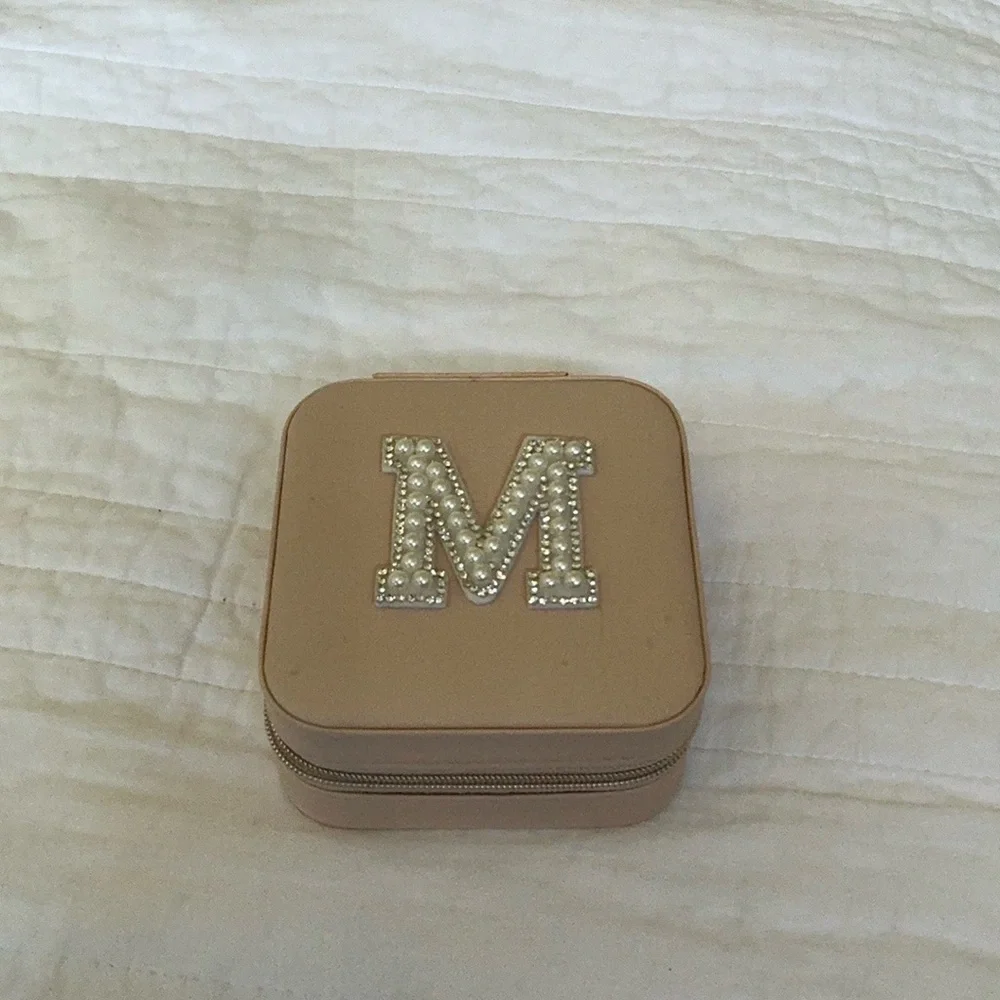 Pale pink Jewelry Box with Pearl Initial M